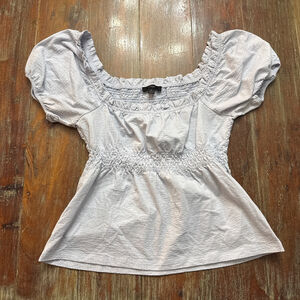 J Crew Light Blue Smocked Puff Sleeve Blouse Medium